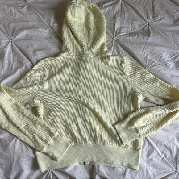 TNA By Aritzia Womens 2XS Butter Yellow Hooded Waffle-Knit Zip-Up Jacket - Picture 6 of 6
